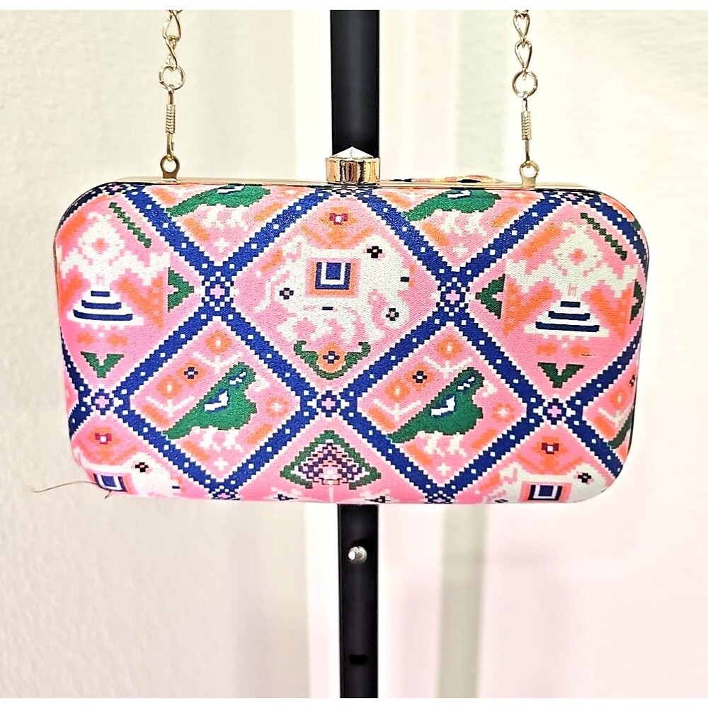Pink Floral Indian Purse Envelope Clutch Bag Multicolor Shoulder Chain